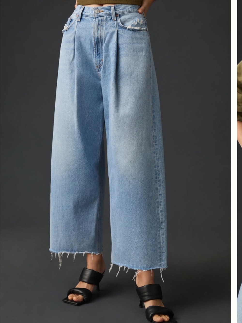 Agolde Dagna Light Blue Wide Leg Pleated Cropped Jeans, 26 - Picture 1 of 8